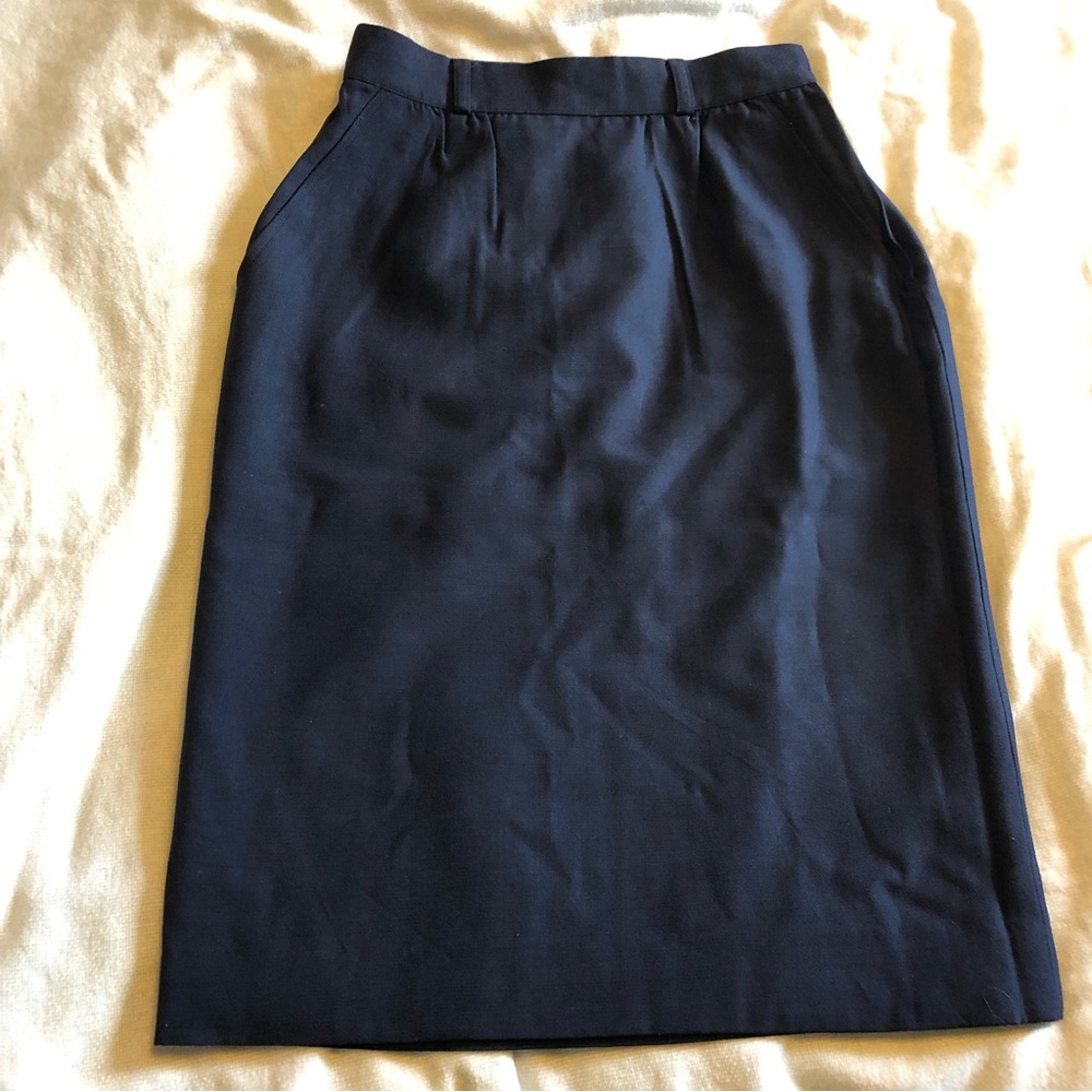 Vintage Ports international navy virgin wool high waisted pencil skirt